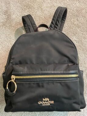 COACH Black Nylon Backpack with Gold Hardware & Keyring